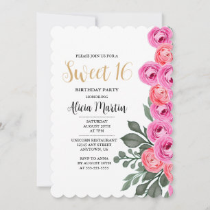 Elegant Dusty Pink Rose Gold Sweet 16 Birthday Invitation