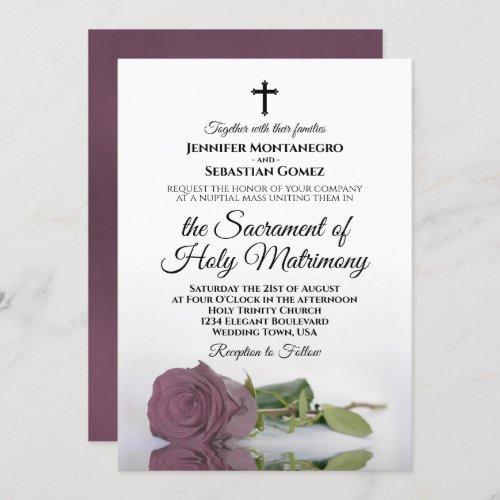 Elegant Dusty Pink Rose Modern Catholic Wedding Invitation