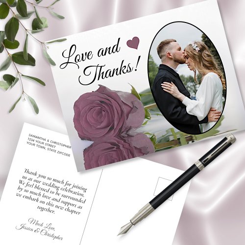 Elegant Dusty Pink Rose Wedding Love  Thanks Postcard