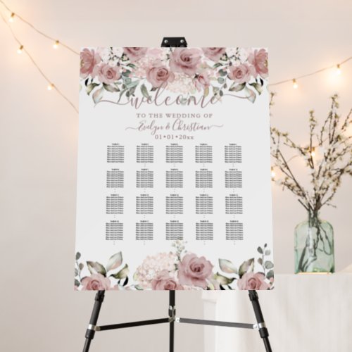 Elegant Dusty Pink Roses Hydrangeas Seating Chart Foam Board