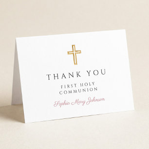 Elegant Dusty Pink Script First Communion Thank You Card
