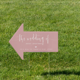 Elegant Dusty Pink Script Wedding Direction Arrow Sign