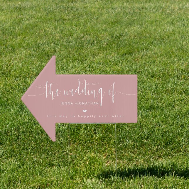 Elegant Dusty Pink Script Wedding Direction Arrow Sign (Insitu)