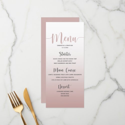 Elegant Dusty Pink Simple Wedding Dinner Menu