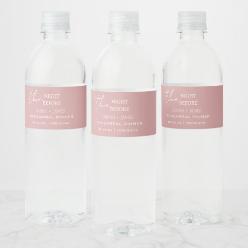 Elegant Dusty Pink the Night Before Wedding Water Bottle Label