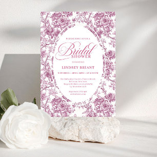 Elegant Dusty Pink Toile Roses Bridal Shower Invit Invitation