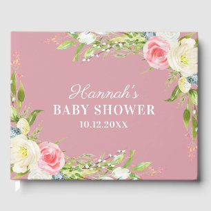 Elegant Dusty Pink Watercolor Floral Baby Shower Guest Book
