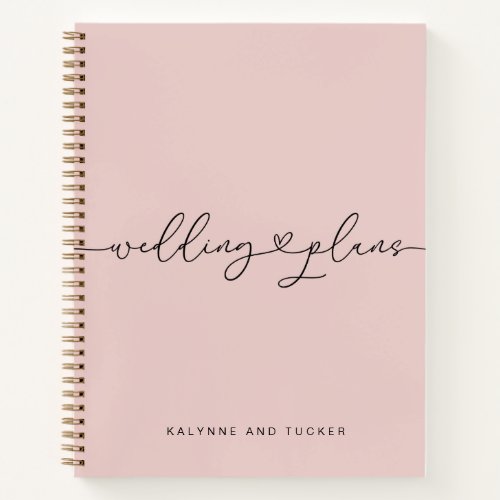 Elegant Dusty Pink Wedding Plans Heart Notebook