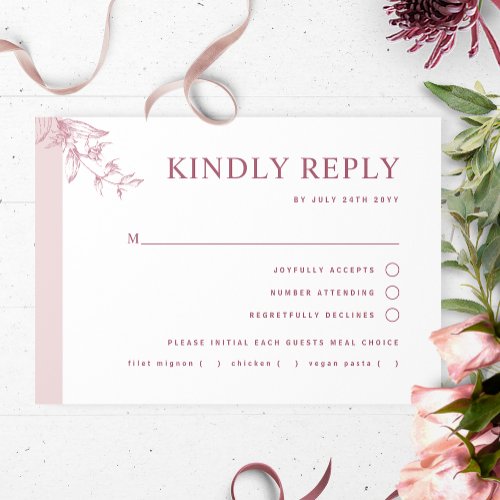 Elegant Dusty Pink Wedding Withwithout Meal RSVP Card