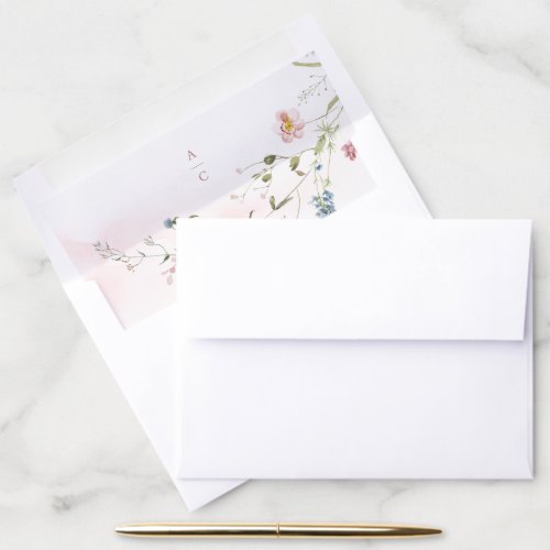 Elegant Dusty Pink Wildflower Rustic Boho Wedding Envelope Liner