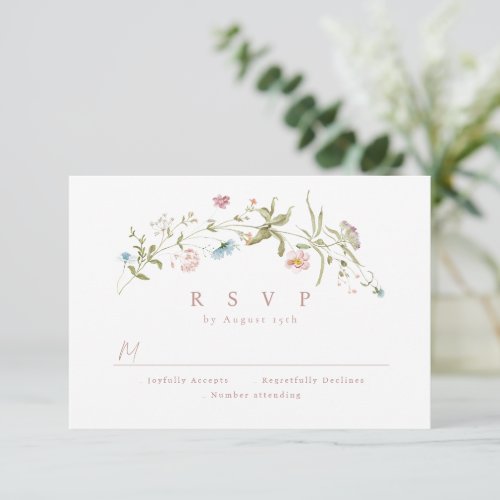 Elegant Dusty Pink Wildflower Rustic Boho Wedding RSVP Card