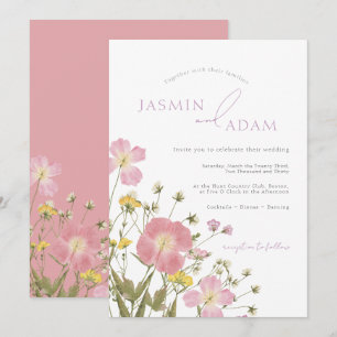 Elegant Dusty Pink Wildflowers Wedding Invitation