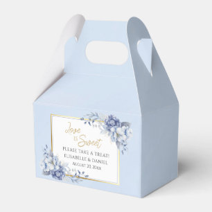 Elegant Dusty Powder Blue and Gold Floral Wedding Favor Boxes