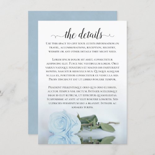 Elegant Dusty Powder Blue Rose Wedding Details Enclosure Card