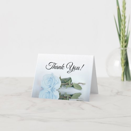 Elegant Dusty Powder Blue Rose Wedding Photo Thank You Card