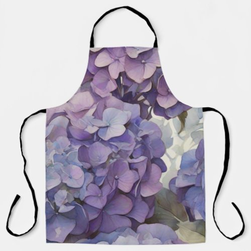 Elegant dusty purple blue watercolor hydrangeas  apron