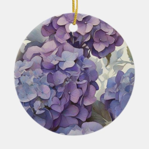 Elegant dusty purple blue watercolor hydrangeas  ceramic ornament