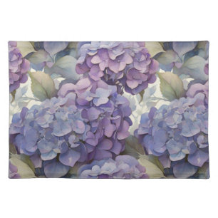 Elegant dusty purple blue watercolor hydrangeas cloth placemat