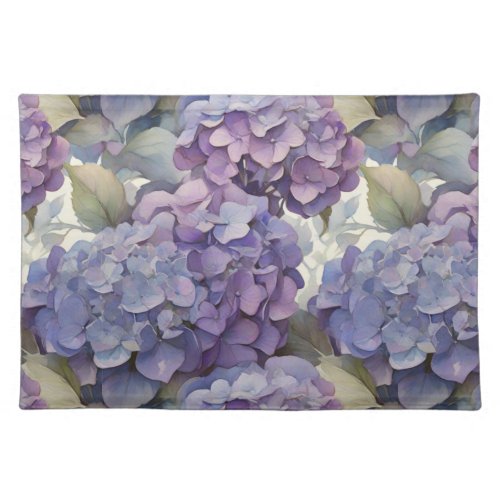 Elegant dusty purple blue watercolor hydrangeas  cloth placemat