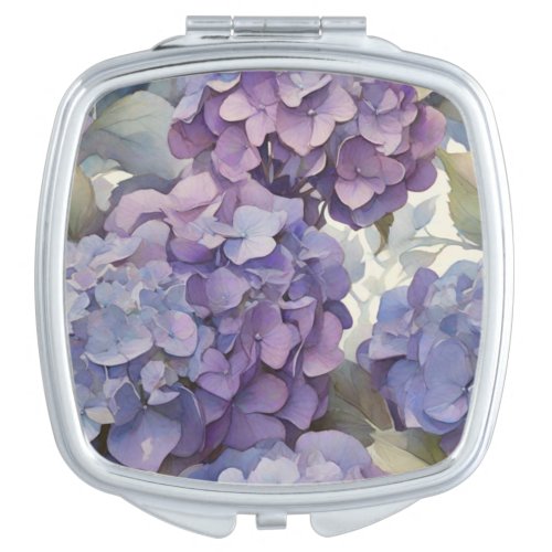Elegant dusty purple blue watercolor hydrangeas  compact mirror