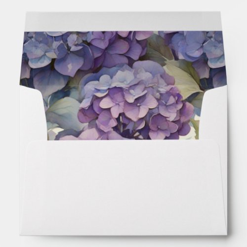 Elegant dusty purple blue watercolor hydrangeas  envelope