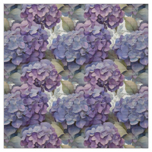 Elegant dusty purple blue watercolor hydrangeas fabric
