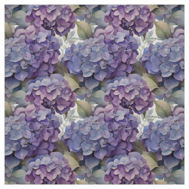 Elegant dusty purple blue watercolor hydrangeas  fabric (Swatch)
