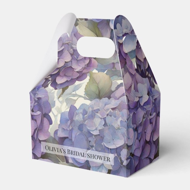 Elegant dusty purple blue watercolor hydrangeas  favor boxes (Front Side)