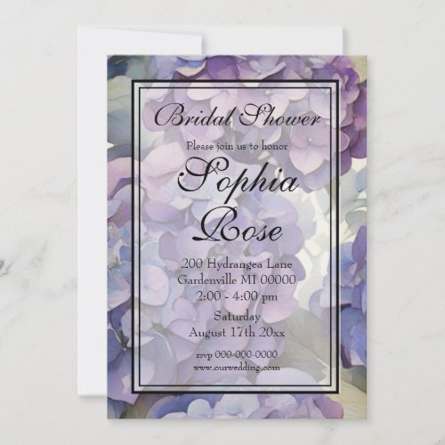 Elegant dusty purple blue watercolor hydrangeas  invitation