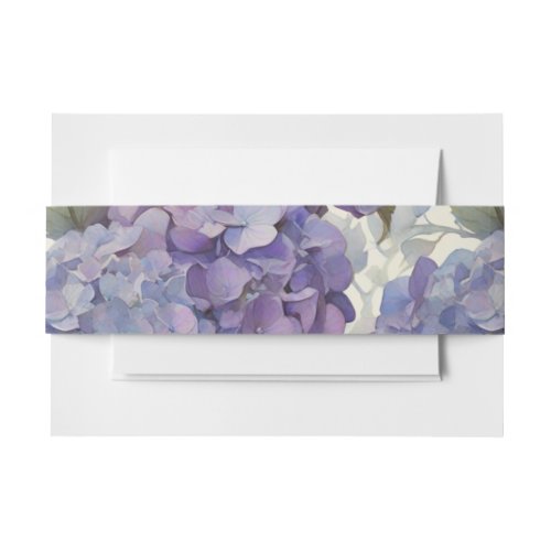 Elegant dusty purple blue watercolor hydrangeas  invitation belly band