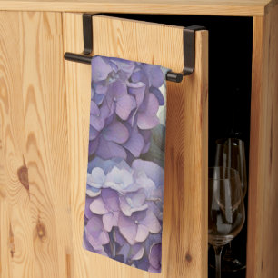 Elegant dusty purple blue watercolor hydrangeas kitchen towel