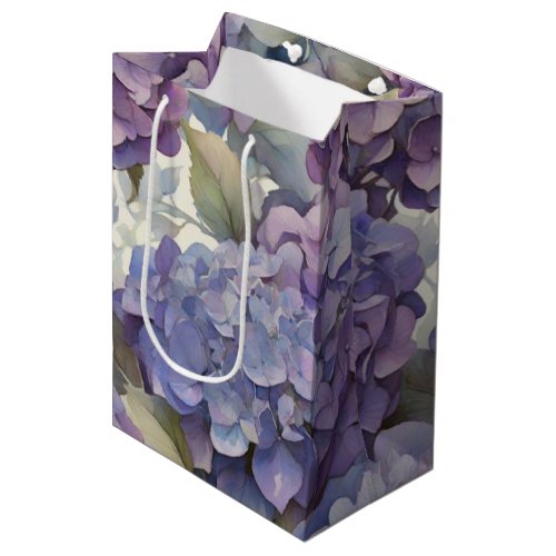 Elegant dusty purple blue watercolor hydrangeas  medium gift bag