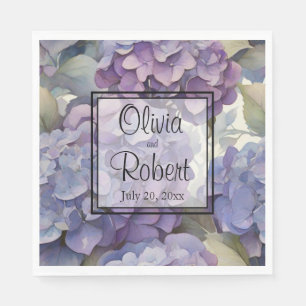 Elegant dusty purple blue watercolor hydrangeas napkins