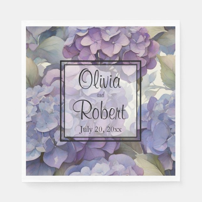 Elegant dusty purple blue watercolor hydrangeas  napkins (Front)