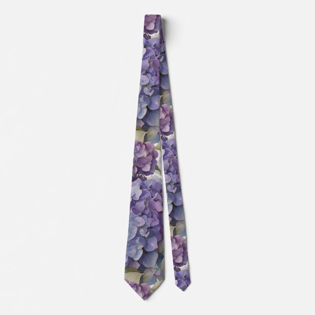 Elegant dusty purple blue watercolor hydrangeas  neck tie (Front)