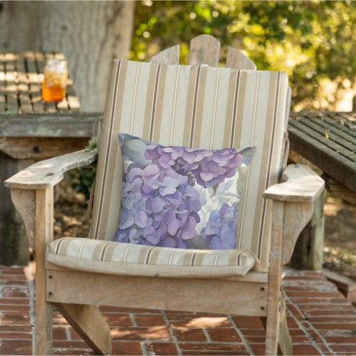 Elegant dusty purple blue watercolor hydrangeas  outdoor pillow