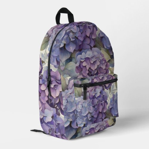 Elegant dusty purple blue watercolor hydrangeas  printed backpack