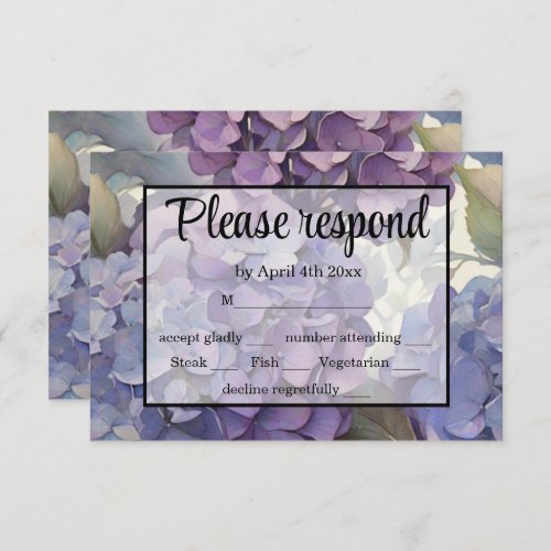 Elegant dusty purple blue watercolor hydrangeas  RSVP card
