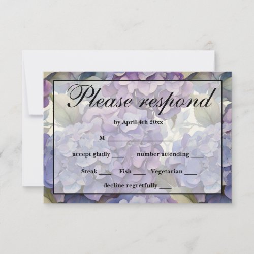 Elegant dusty purple blue watercolor hydrangeas  RSVP card