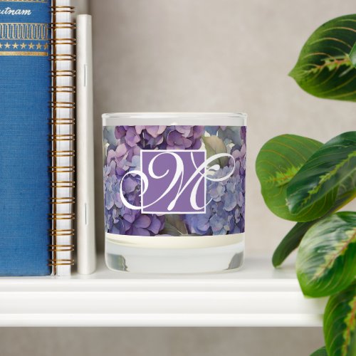 Elegant dusty purple blue watercolor hydrangeas  scented candle