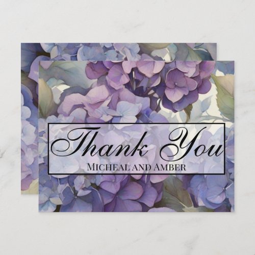 Elegant dusty purple blue watercolor hydrangeas  thank you card