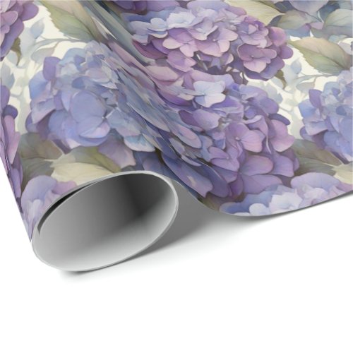 Elegant dusty purple blue watercolor hydrangeas  wrapping paper