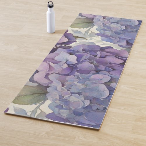 Elegant dusty purple blue watercolor hydrangeas  yoga mat