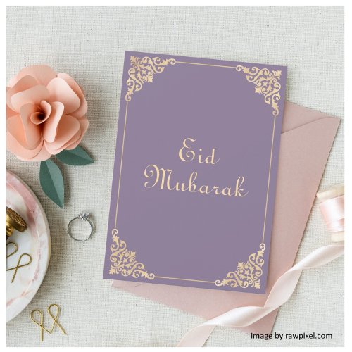 Elegant Dusty Purple Eid Mubarak Flat Holiday Card