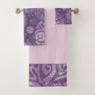 Elegant Dusty Purple Ethnic Motif Bath Towel Set