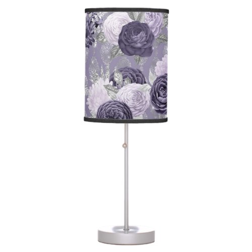 Elegant Dusty Purple Floral and Damask Design Table Lamp