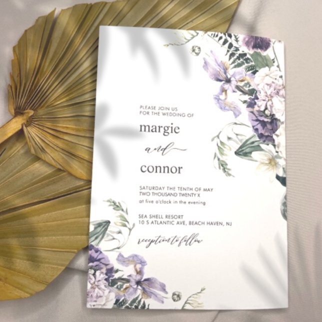 Elegant Dusty Purple Floral Calligraphy Wedding Invitation (Creator Uploaded)