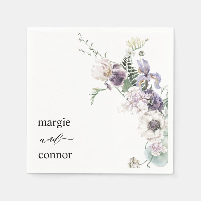 Elegant Dusty Purple Floral Custom Wedding  Napkins (Front)