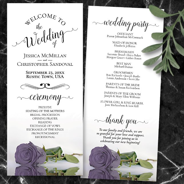 Elegant Dusty Purple Heather Rose Romantic Wedding Program (Front and Back)