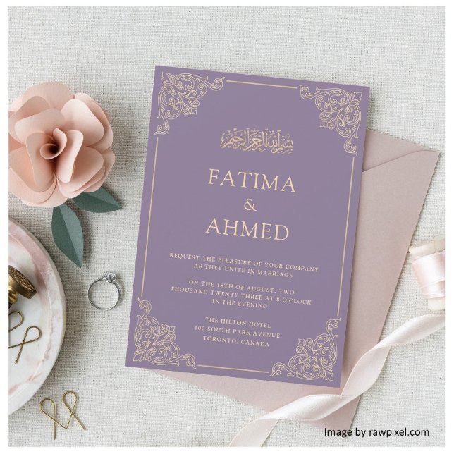 Elegant Dusty Purple Islamic Muslim Wedding Invitation (Creator Uploaded)